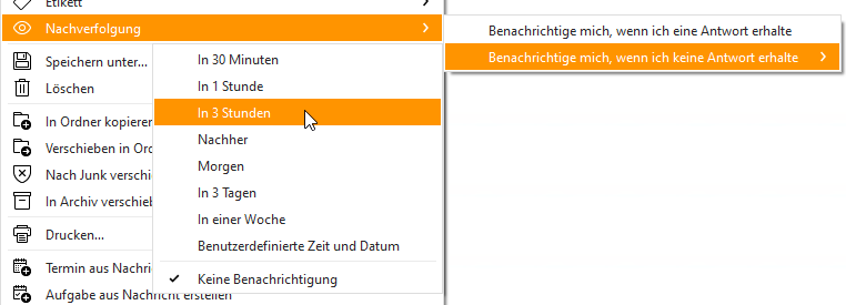 Screenshot aus eM Client: Nachverfolgung