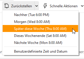Screenshot aus eM Client: Zurückstellen von E-Mails