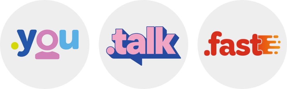 Logos der TLDs .you, .talk und .fast